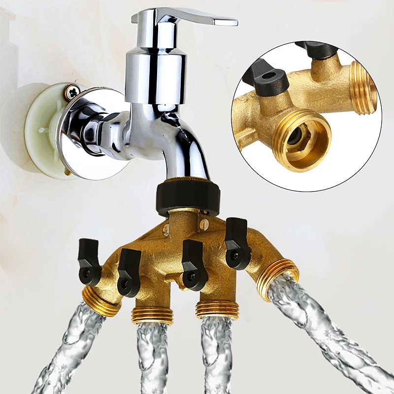 

3/4'' NTP Tap Connector 4 Way Brass Garden Tap Hose Pipe Splitter Switcher