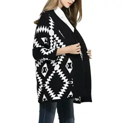 Lady Sweater Coat Cardigan Knitted Casual Ethnic Print Vintage Winter Loose Casual Sweater Jacket Knitwear Korean Fashion