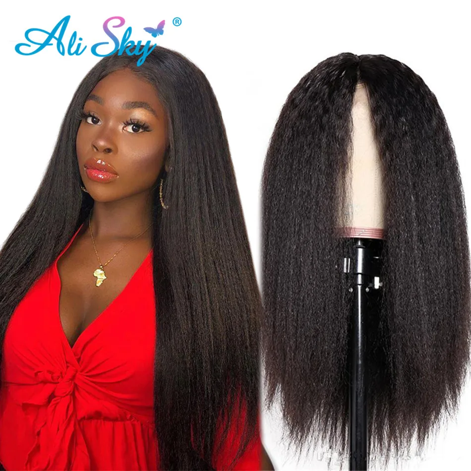 Long 28 30inch Kinky Straight Wig 13x6 13x4Lace Front Yaki Human Hair Wig For Black Women HD Transparent 4x4 5x5 Lace Wig