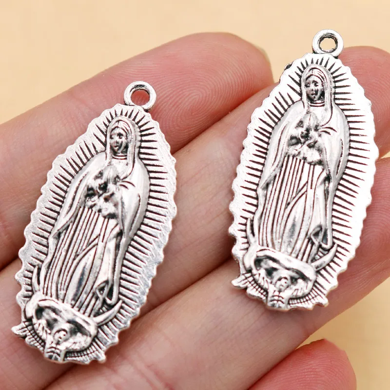 5pcs Silver Plated Catholic Virgin Mary Pendants Retro Necklace Earrings Metal Accessories DIY Charms For Jewelry Crafts Making