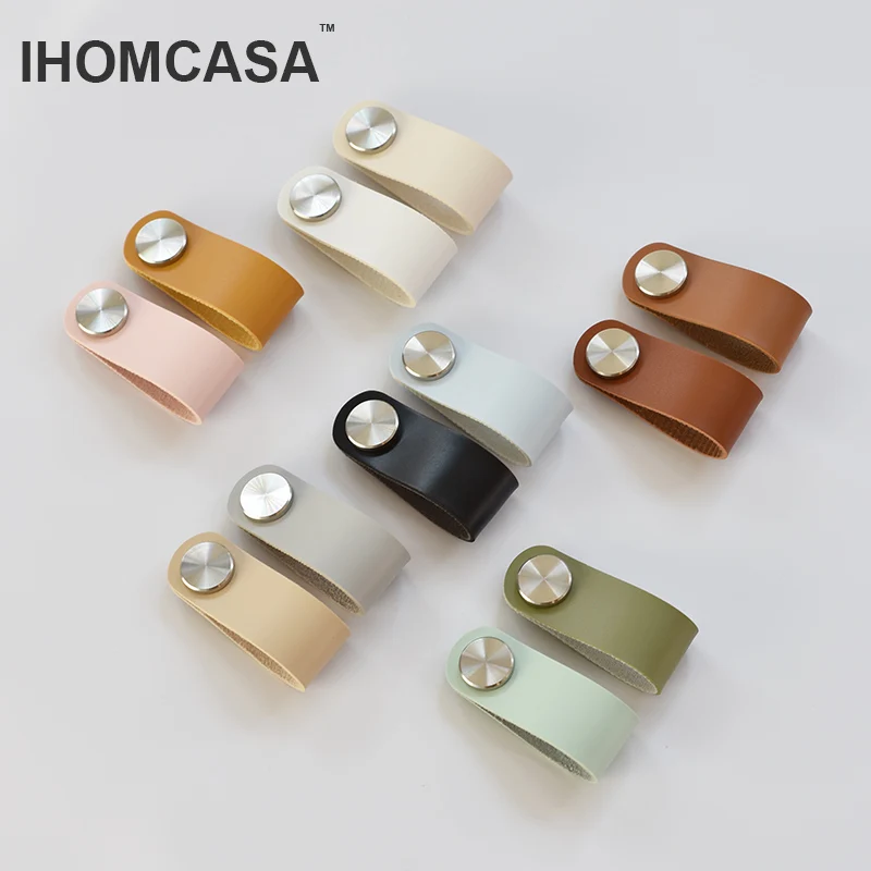 IHOMCASA 32 Colors Nordic Kitchen Handles Door Pulls Gold Wardrobe Cupboard Furniture Drawer Cabinet Knobs Artificial Leather