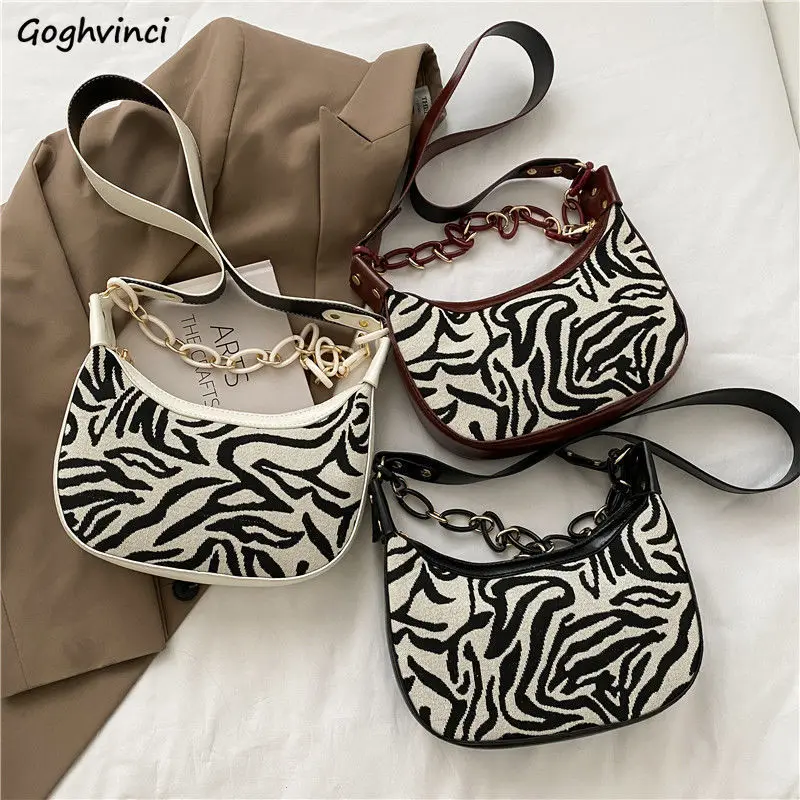 Zebra Pattern Handbags Women Chain PU Leather Shoulder Bag Fashion OL Elegant Vintage Retro Ladies Korean Style Shopping Ulzzang