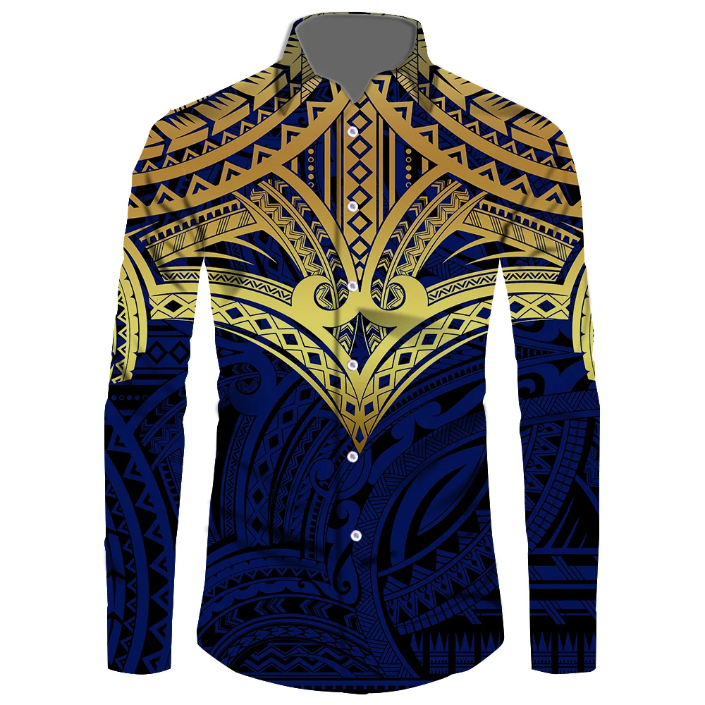 

New Pattern Long Sleeve Shirt Men Viking Clothes Samoan Puletasi Polynesian Samoan Shirts For Men Tribal Island Top Men's Shirt