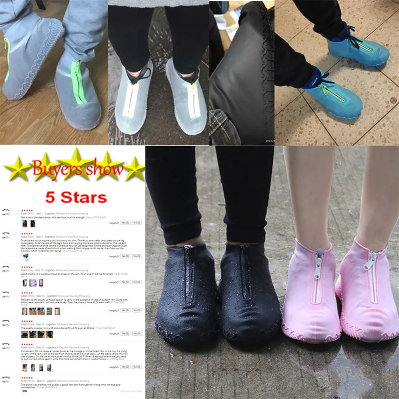 Men White Shoe Covers Zipper Reusable Waterproof Shoes Cover Women\'s Galoshes Non Slip Overshoes Silicone Rain Cover For Shoes