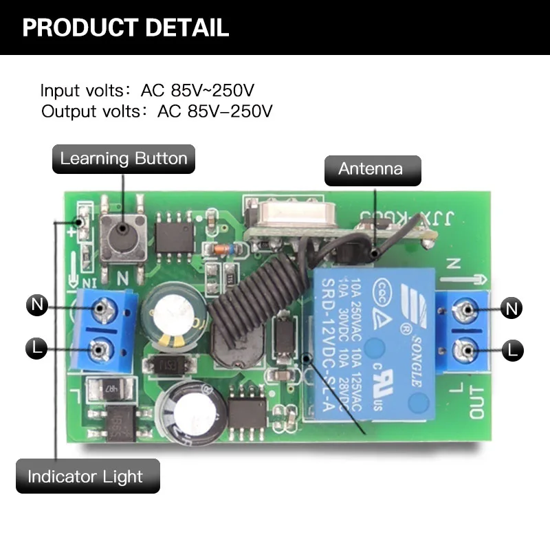 Diese inteligentne oświetlenie domu bezprzewodowy pilot przełącznik 433Mhz 110V 220V 10Amp rf przekaźnik odbiornik i nadajnik, dla żarówki lampy