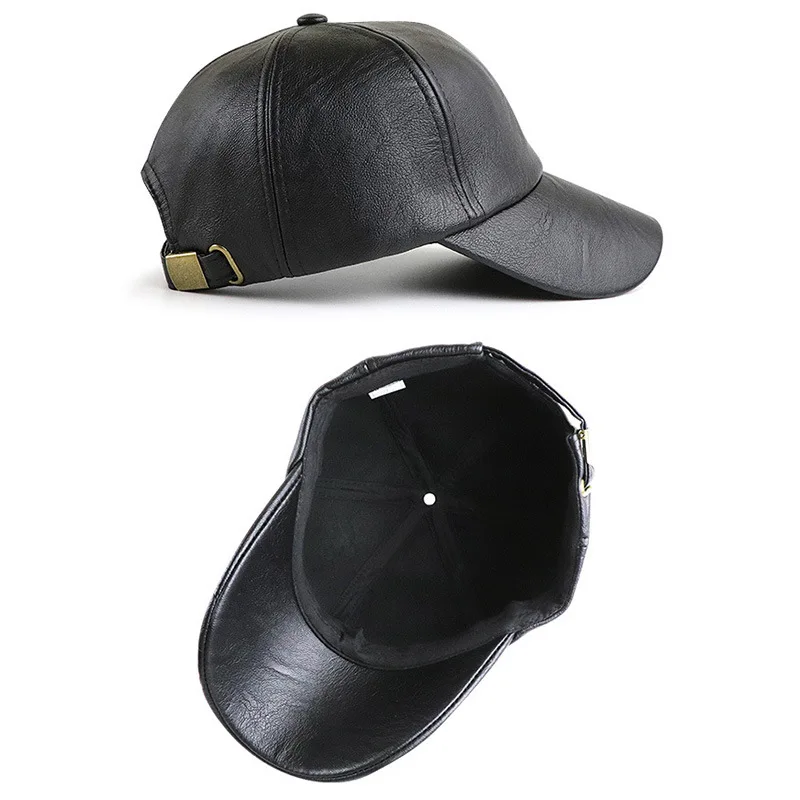 Casual Fashion Fall Winter Men PU Leather Baseball Cap Casual Moto Snapback Hat Men\'s Sport Baseball Cap for Father Wholesale