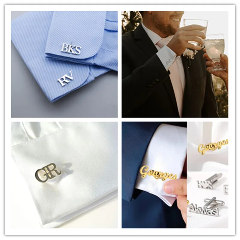 Custom Double Names Cufflinks Personalized Letter Numbers Cufflink Name Logo Button Jewelry Alphabet Men Wedding Cuff Links Gift