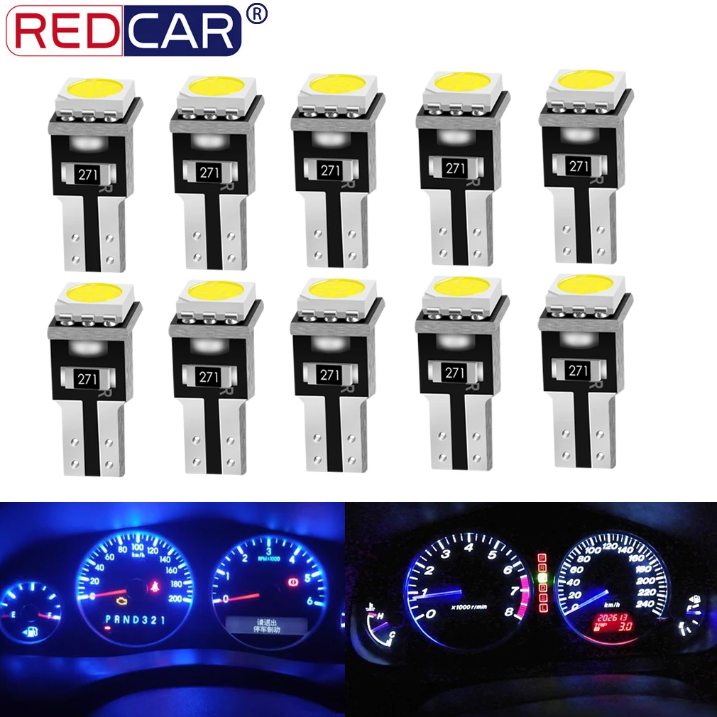 10pcs T5 Led Bulb W3W W1.2W Led Canbus 17 37 73 74 Auto LED Lamp Car Interior Lights Dashboard Light Auto Instrument Lamp 12V