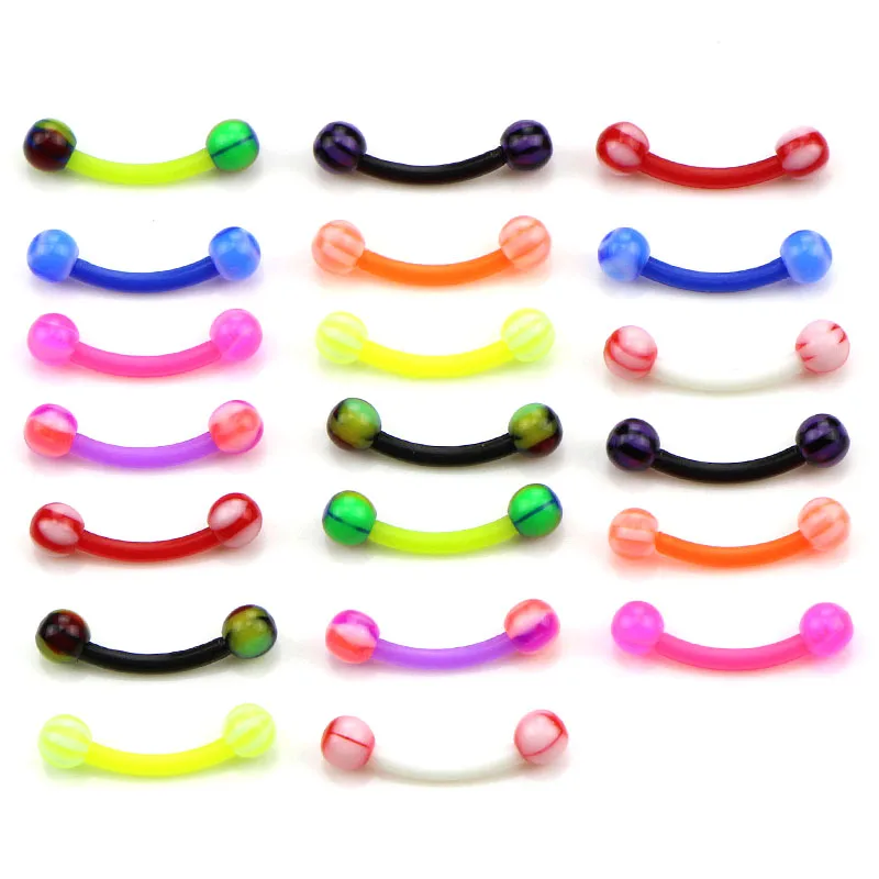 10/20pcs Acrylic Colorful Nose Rings Lip Labret Piercing Barbell Tongue Ring Belly Ring Eyebrow Silicone Body Jewelry