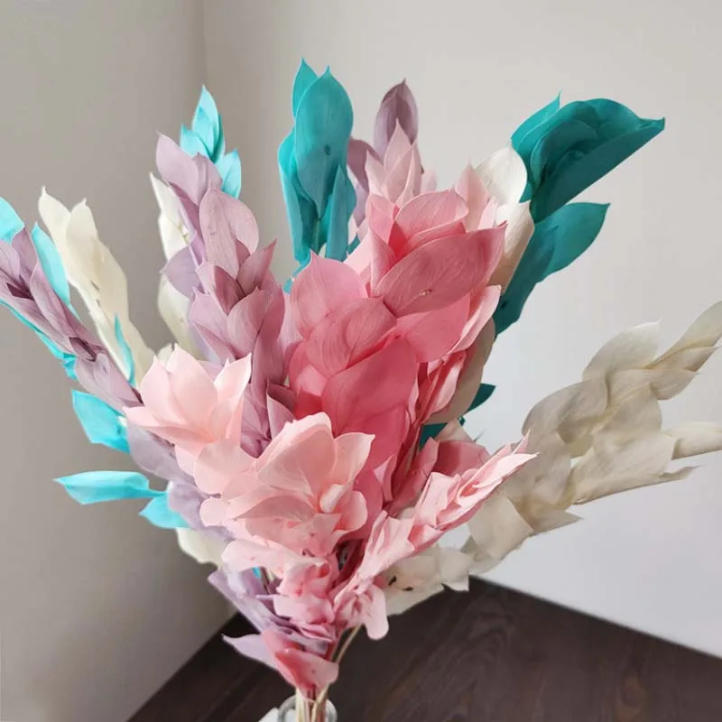 5PCS/30~40CM Natural Dried Preserved Lily Bamboo Flowers Bouquet,Eternelle Orange Leaves Branch,Home Decor,Wedding Decorations