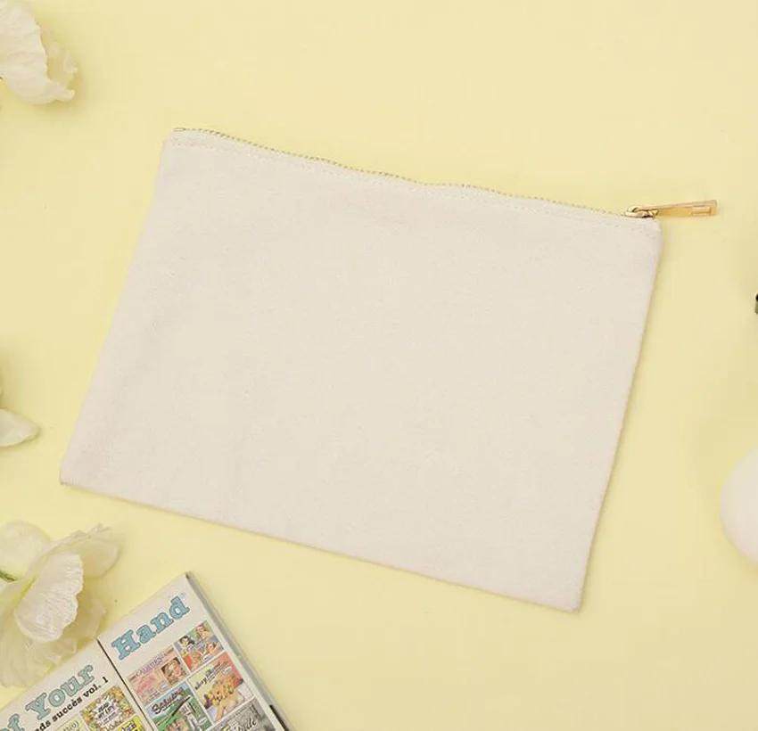 

10pcs 12oz cotton canvas cosmetic bag with gold metal zipper blank makeup bags size=22*15cm