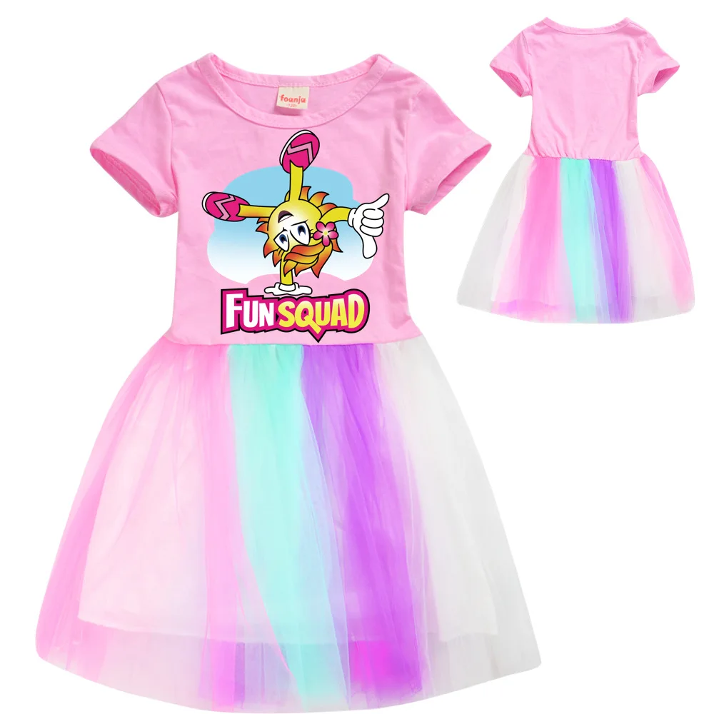 New Kids Girls Fun Squad game Dress Summer Fashion Short Sleeve Princess Dresses Cartoon Birthday Clothing Children Outfits 2-10