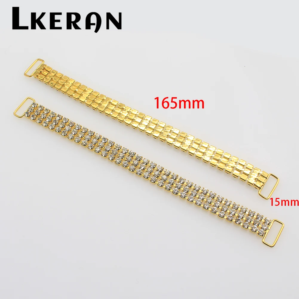 2Pcs Three-rows Size collection of Crystal Rhinestone Bikini connectors Buckle Copper Chain For clothing/Beachwear/Wedding Decor