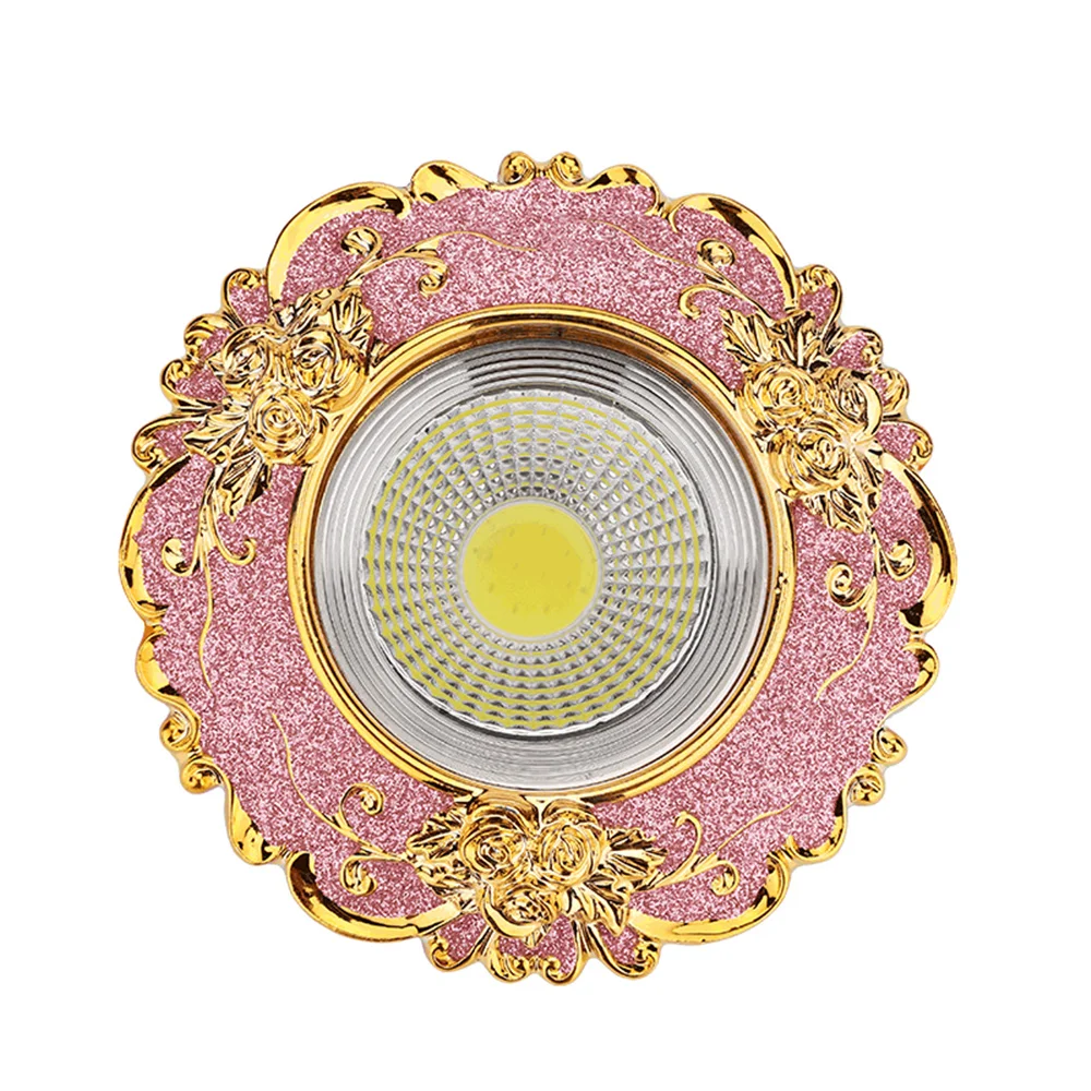 European Pink Resin Golden Lace Led Ceiling Lamp 5W 7W Indoor Home Decor Living Room Aisle Girls Recessed Spotlights 110V 220V