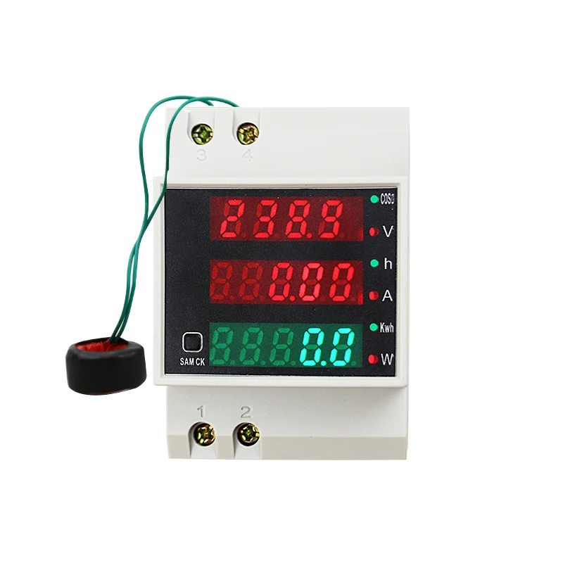 D52-2047 DIN-Rail Multi-Function Digital Meter Measuring AC Power Time Current Voltage Power Factor LED CT100A