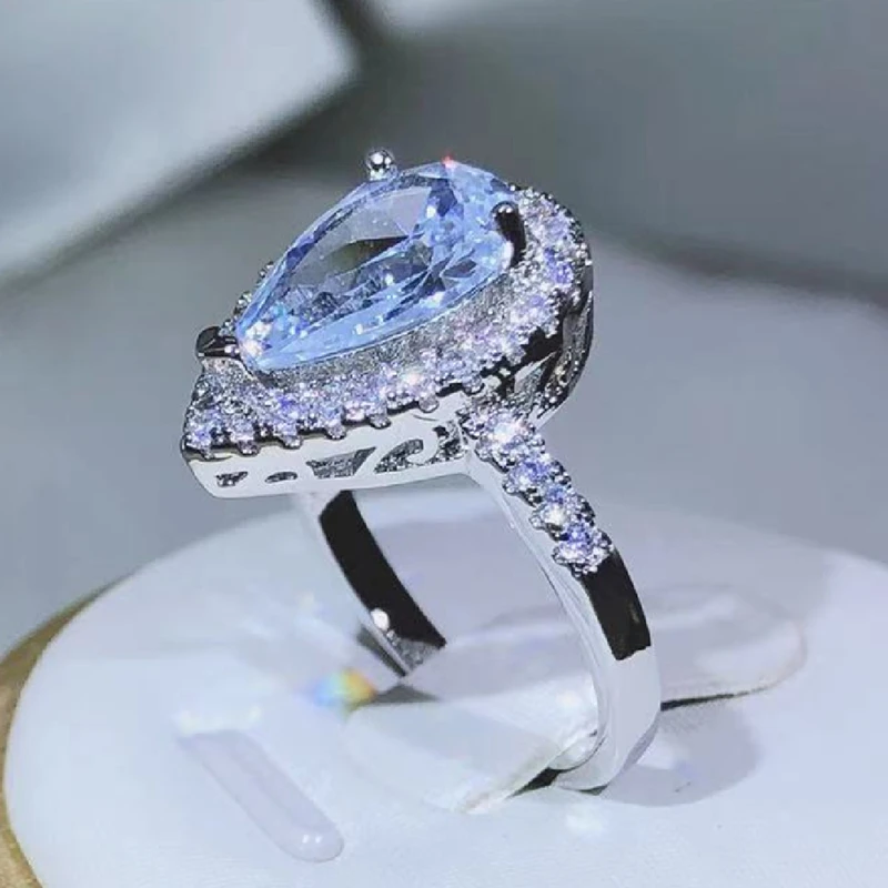 925 sterling silver elegant and exquisite drop-shaped white zircon ring with diamonds for ladies fashion jewelry Valentine's day