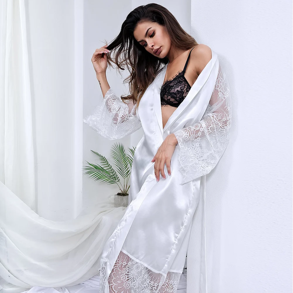 Women Satin Kimono Long Robe Dressing Gown Wedding Bridesmaid Sleepwear Bathrobe Plus Size S-3XL