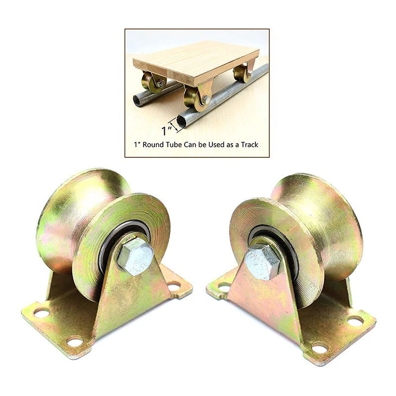 2 Pcs 2 inch U-Groove Track Wheel Sliding Door Roller for Inverted Track Rolling Gate Industrial Machines Wire Rope Rail