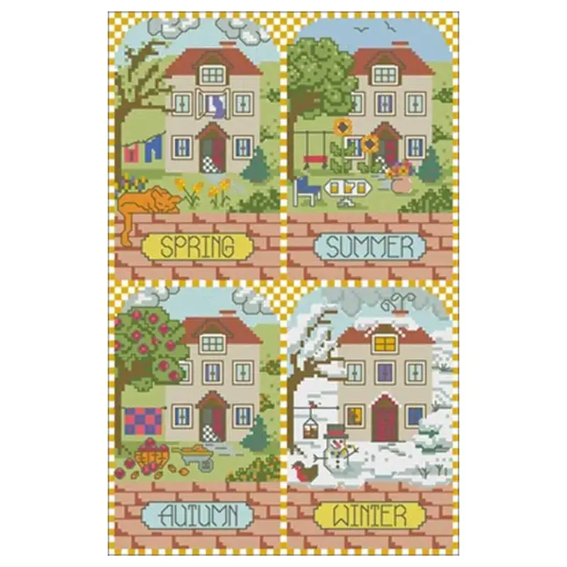 Xiaofang Four Seasons patterns Counted Cross Stitch 11CT 14CT 18CT DIY Chinese Cross Stitch Kits Embroidery Needlework Sets