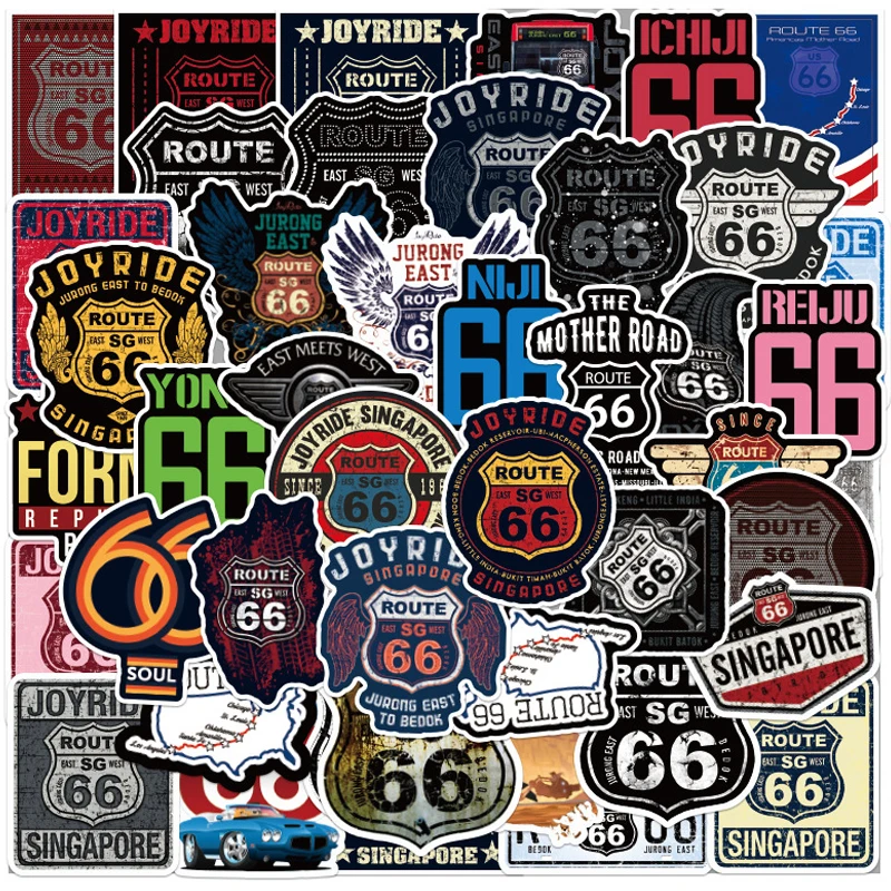 10/30/50PCS Route 66 the Main Street of America Stickers  Laptop Guitar Luggage Phone Bike Cool Graffiti Sticker Decal Kid Toys