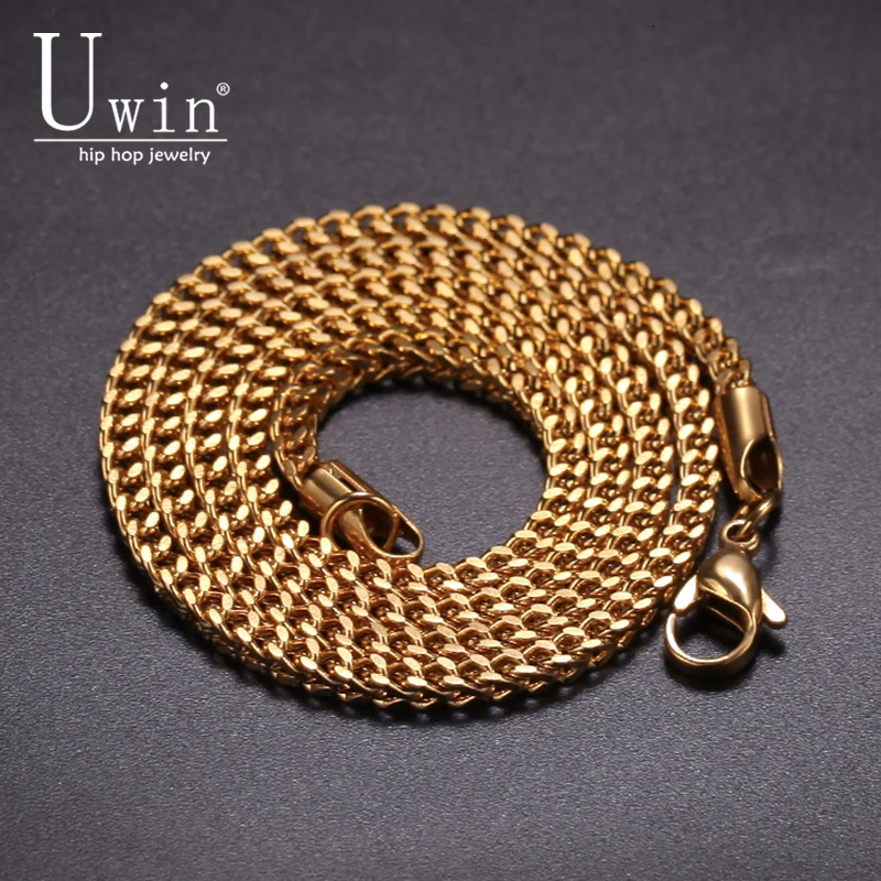 Uwin 3mm Franco Link Chain Stainless Steel Top Quality Men Women Necklace Gold silver color Jewelry Chains Drop Shipping