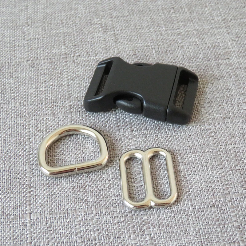 100 sets/lot 20mm webbing Plastic buckle metal D ring adjuter strap buckle slider for pet dog collar necklace handmade accessory