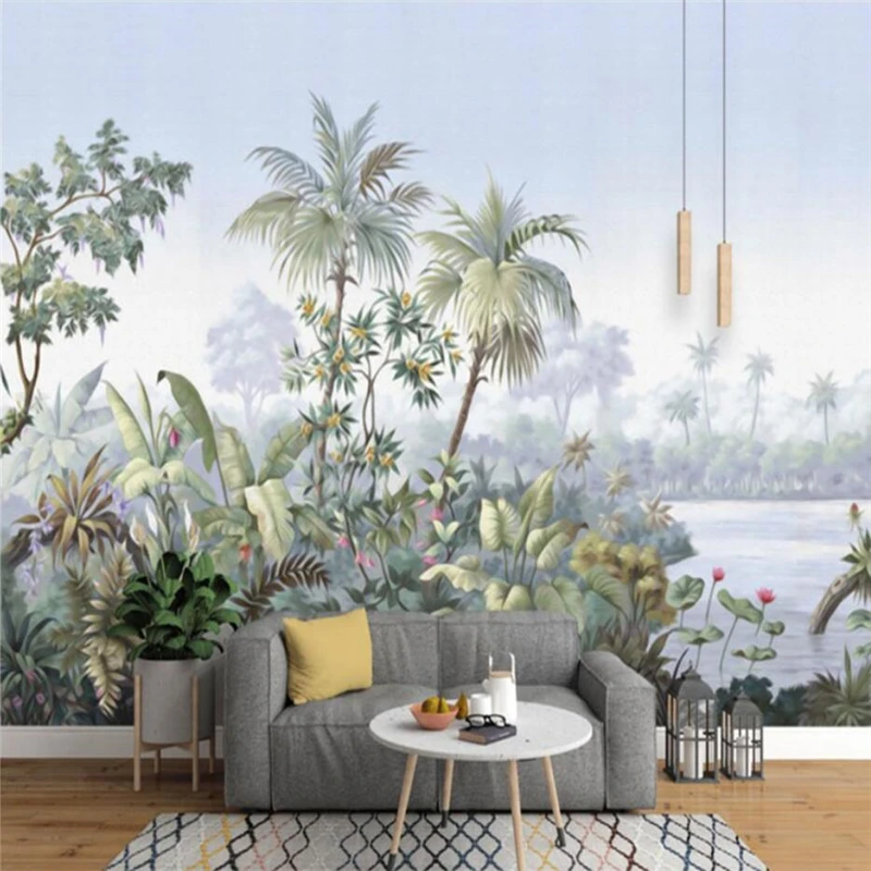 

Beibehang European garden forest rainforest banana wallpaper palm tree retro Photo 3D Mural Living Room Bedroom Home Decor