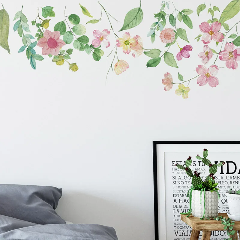 

Water Color Flowers Grass Wall Sticker Living Room Beautify Decoration Mural Bedroom Background Decor Self-adhesive Plant Decals