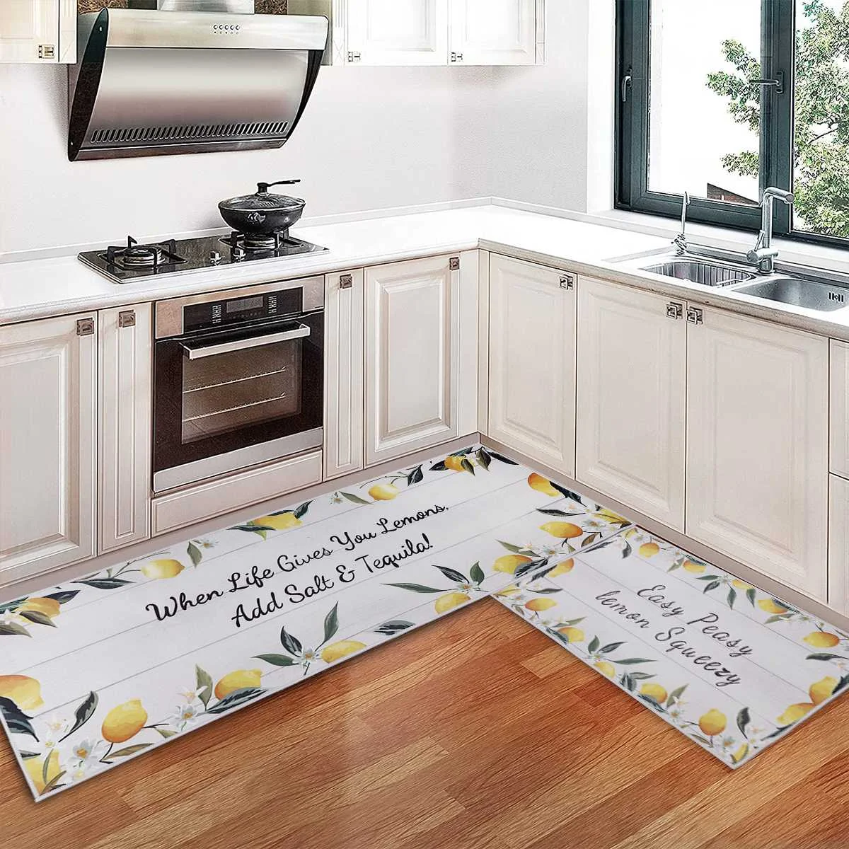 2pcs Kitchen Mat Lemon Floor Mats Non Slip Kitchen Rugs Living Room Bathroom Rug Carpet for Indoor Outdoor Rugs Door Decorative