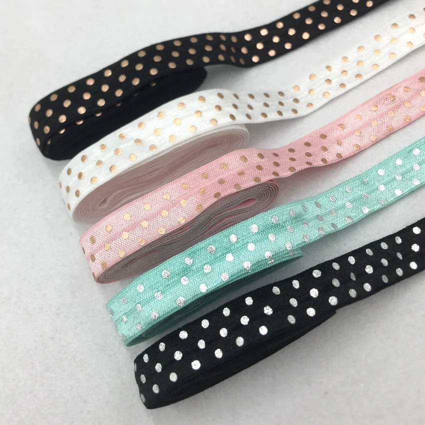 5Yard 15mm Big Polka Dot Metallic Foil Print Elastic Band Spandex Ribbon Sewing Trim Hand Bracelet Garment Accessories