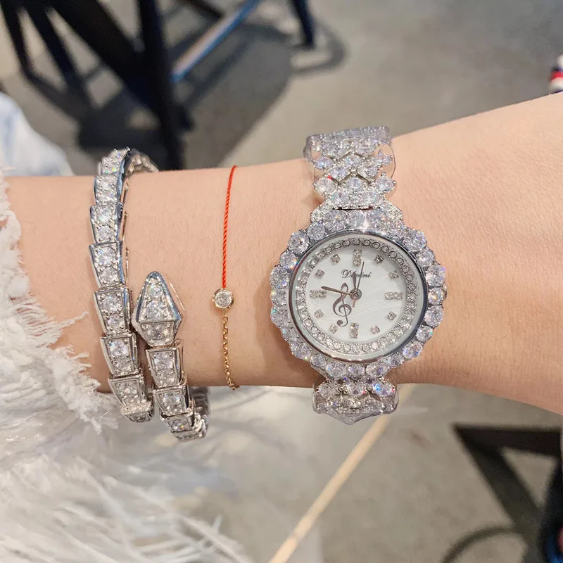 New Fashion Full Crystals Bracelet Watches for Women Rhinestones Jewelry Watch Music Notes Vogue Girls Dress Wrist watch Quartz