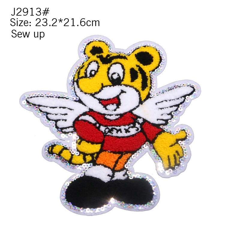 Fashion Cute Cartoon Sequin Towel Bear Smiling Face Tiger Goblin Children\'s Clothing Badge Stripe DIY T-shirt Pants Down Jacket