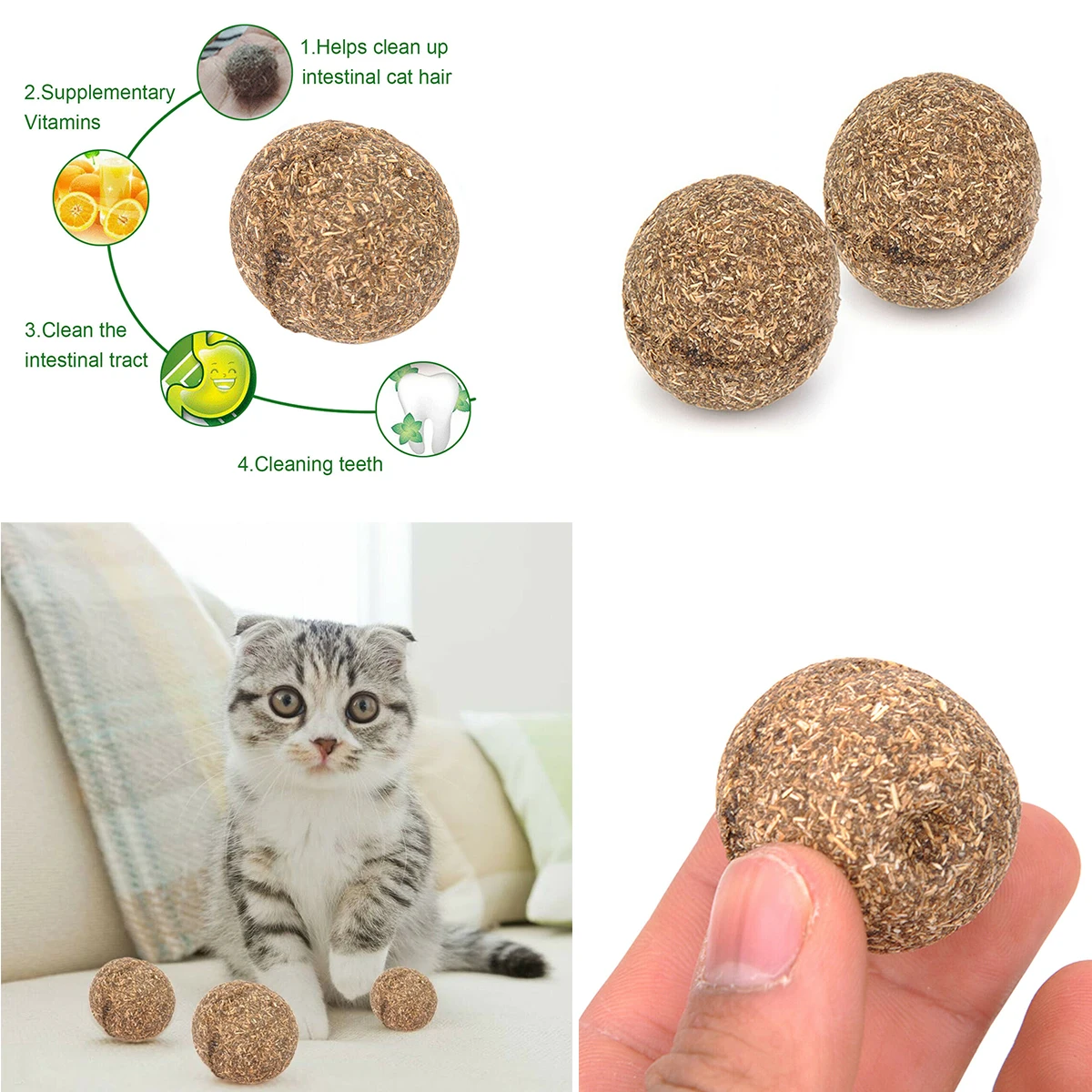 1 PC Natural Cat Mint Catnip Ball Safe Edible Catnip Chase Toy Emotionally Soothing Cat Hair Cleaning Pet Supplies 3.2CM