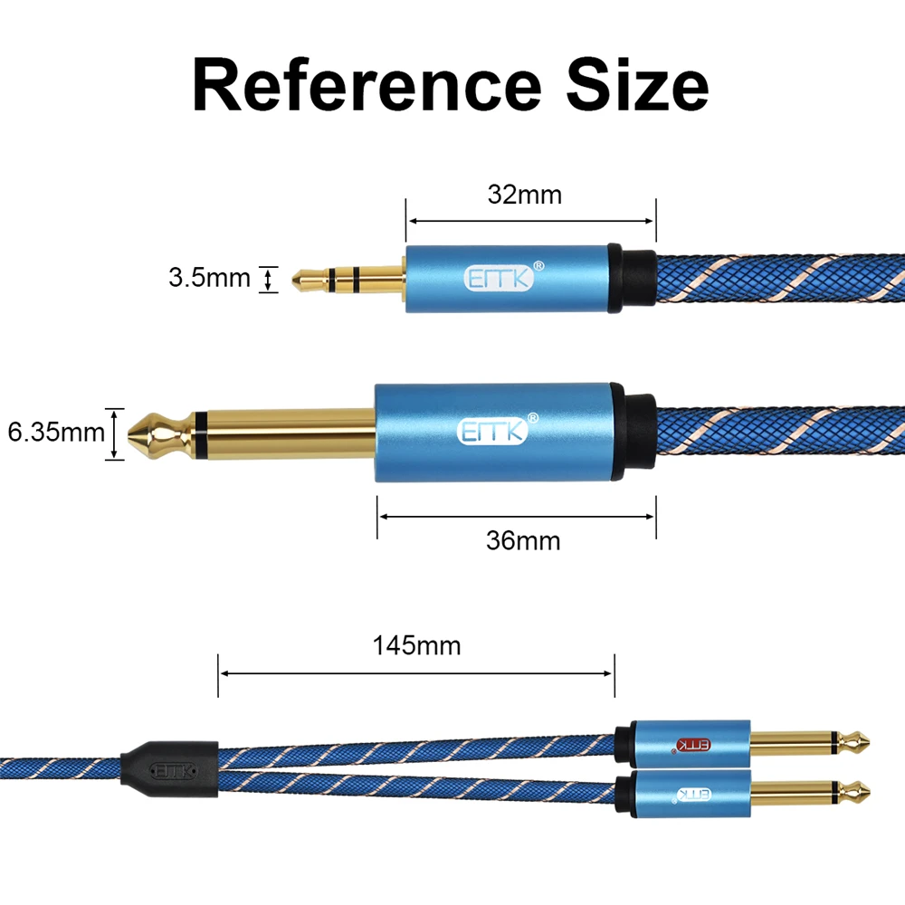 EMK 3.5mm do 2 6.35mm kabel Audio Stereo Aux 3.5 z męskiego na męskie 6.35 6.3 6.5 Mono Y Splitter przewód Audio 5m do telefonu do miksera