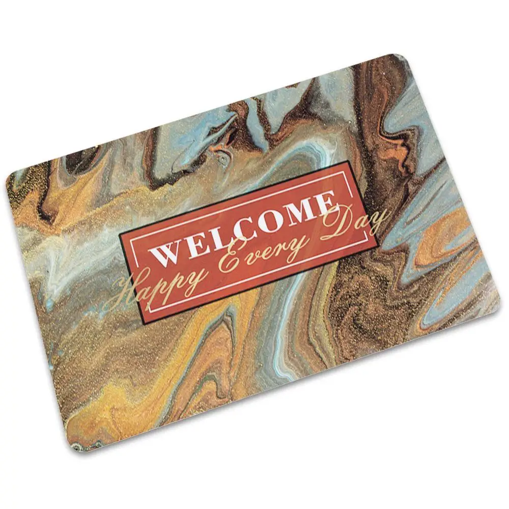 Welcome Happy Every Day Thin Rubber Doormat Kitchen Carpet Anti-Slip Nordic Style Door Floor Room Dustproof Mats image 5
