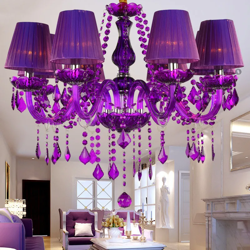 

Purple chandelier Lighting for Living room Bedroom Kitchen Island K9 cristal chandelier with lampshade mid century decor hanging