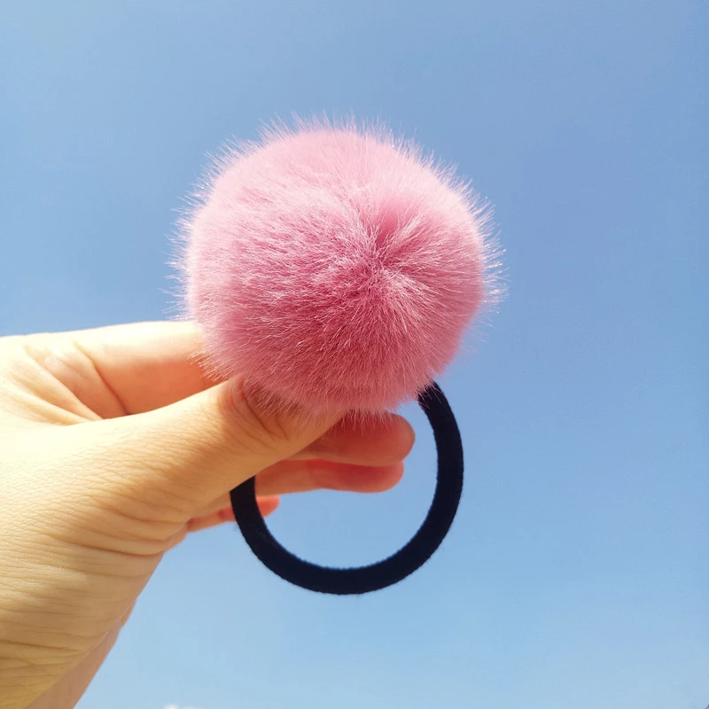 Candy Color Imitation Rabbit Fur Pompoms Elastic Hair Rubber Band Scrunchie Women Plush Hair Rope Autumn Winter Hair Accessories