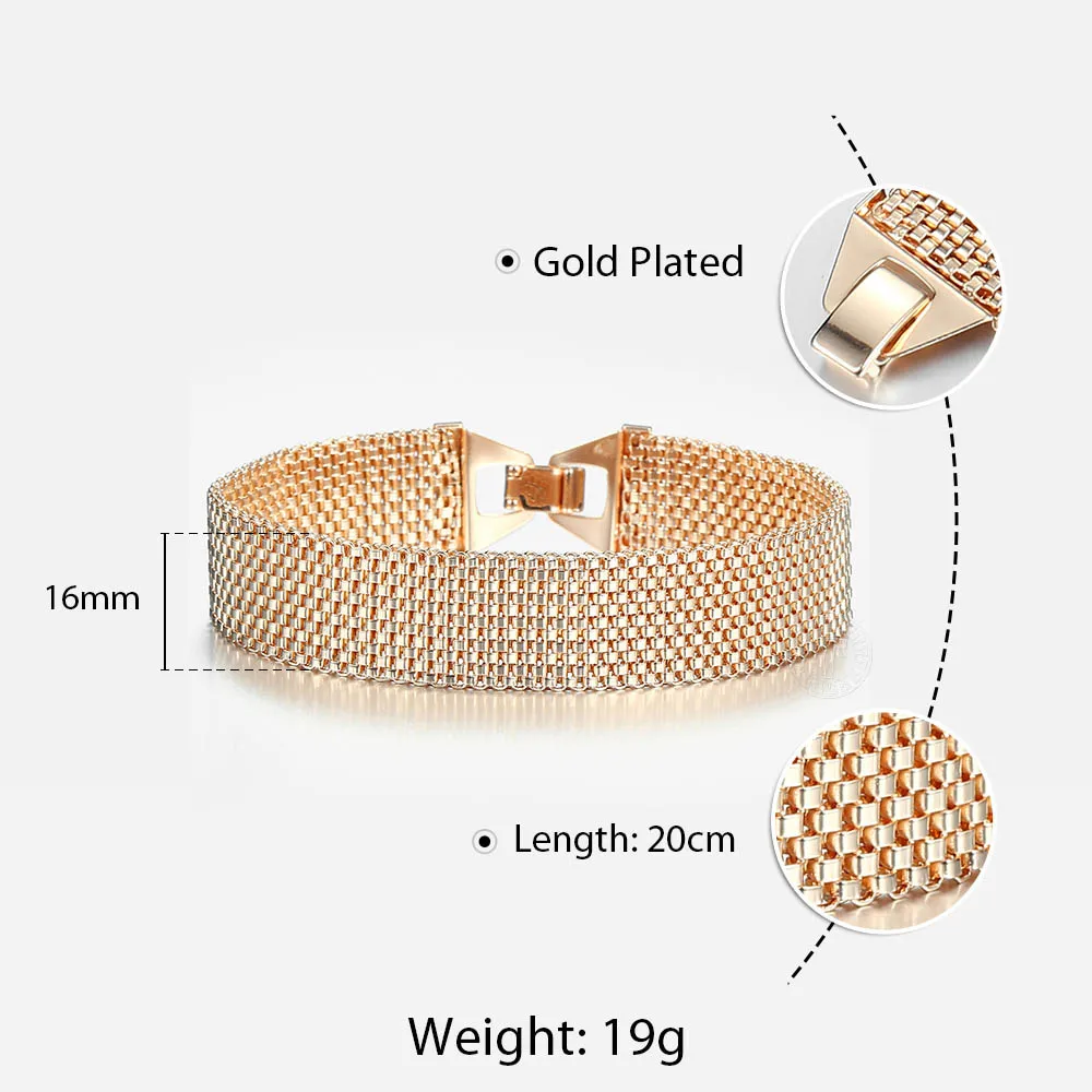 16mm Big Women Men Vintage Bangle Bracelet 585 Rose Gold Color Watch Band Chain Fashion Party Wedding Jewelry CB44