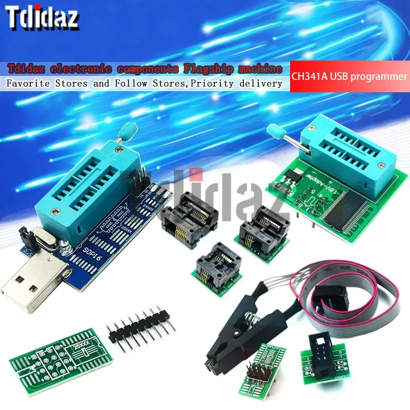 CH341A Programmer adapter+SOIC8 adapter+ SOP8 clip with cable+1.8V adapter CH341A EEPROM Flash BIOS USB programmer ZIF adapter