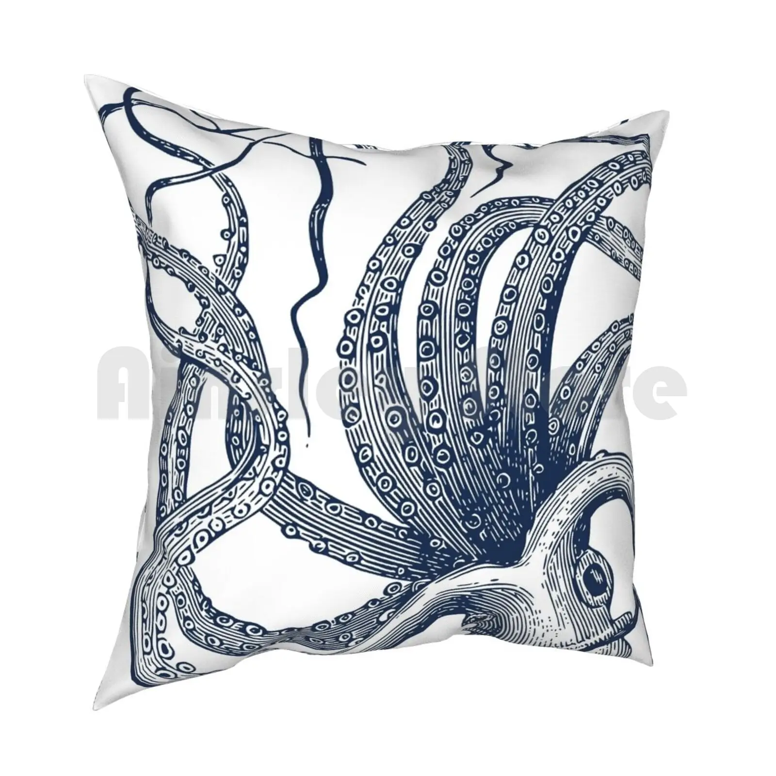 Navy Octopus Pillow Case Printed Home Soft Throw Pillow Navy Octopus Octopi Sea Creature Sea Ocean Animal Water Blue