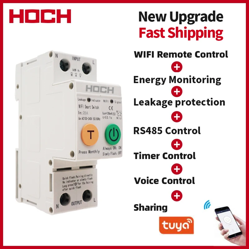 

HOCH Tuya WIFI Relay Remote Control Not Circuit Breaker Energy Monitoring Smart Home Timer Leakage Protection Switch Factory