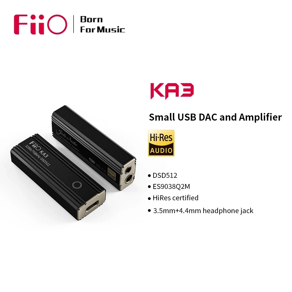 FiiO JadeAudio KA3 Type C 3.5/4.4 Jack Earphone USB DAC Amplifier DSD512 Audio Cable for Android iOS Mac Windows10