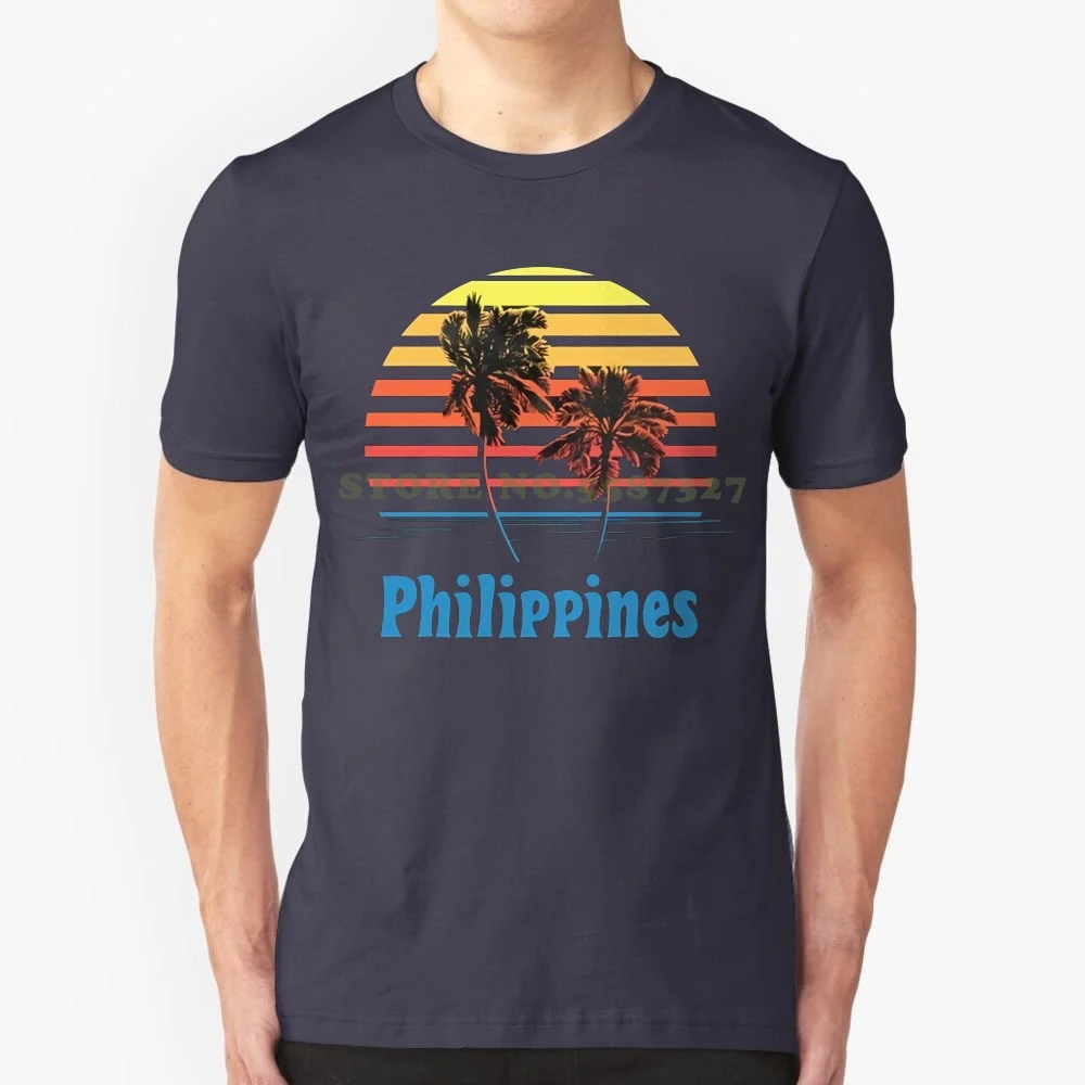 Retro Style Philippines Sunset Palm Trees Beach Vacation T Shirt 100% Cotton O-Neck Tops Tee Shirts Coat Tops