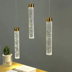 Modern Bubble Crystal LED Pendant Light Bar Restaurant Cafe Dining Room Decor Hanging Light Fixtures Simple Crystal Pendant Lamp