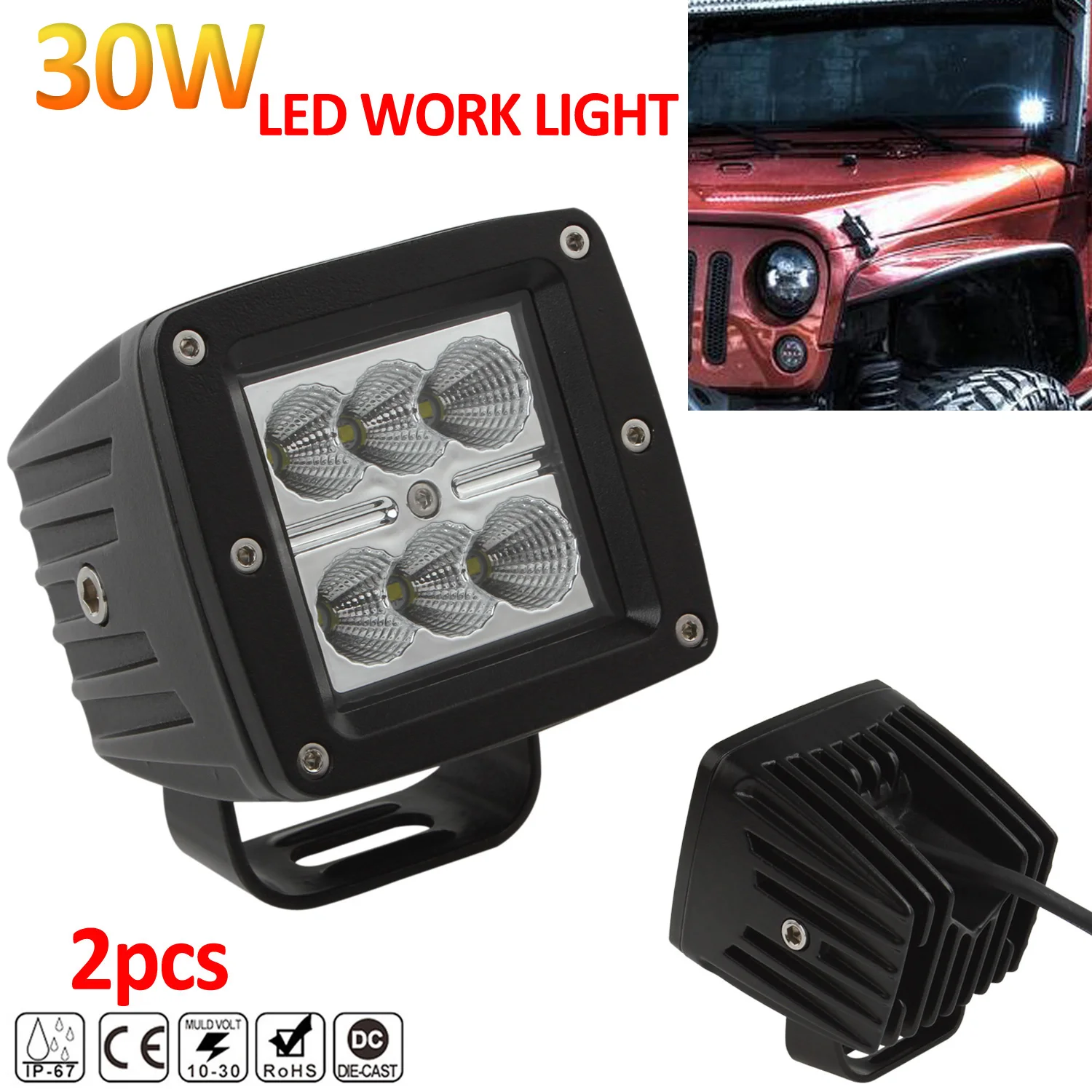 

30W Car LED Light Bar Waterproof Work Light 3000LM 6500K for Car Motorcycle Tractor Boat 4WD Offroad SUV ATV IP68 Waterproof