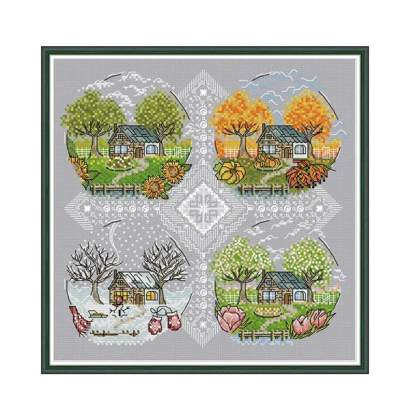 FA115 Four seasons cross stitch kit aida 14ct 11ct count print canvas cross stitches   needlework embroidery DIY handmade