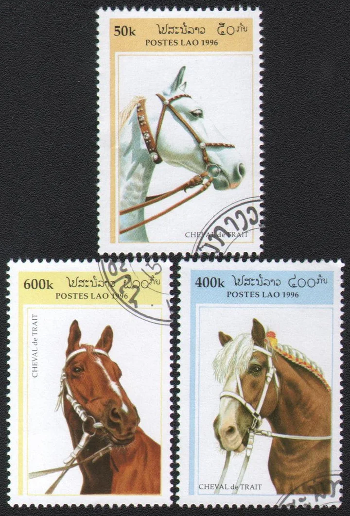 3Pcs/Set Lao Post Stamps 1996 Horse  Marked Postage Stamps for Collecting