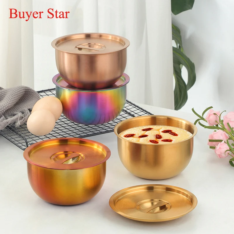 450ml Gold Stainless Steel Mixing Bowl With Lid for Kitchen Egg Salad Food Mixer Bowls Metal Food Storage Stirring Bowl Tablewar