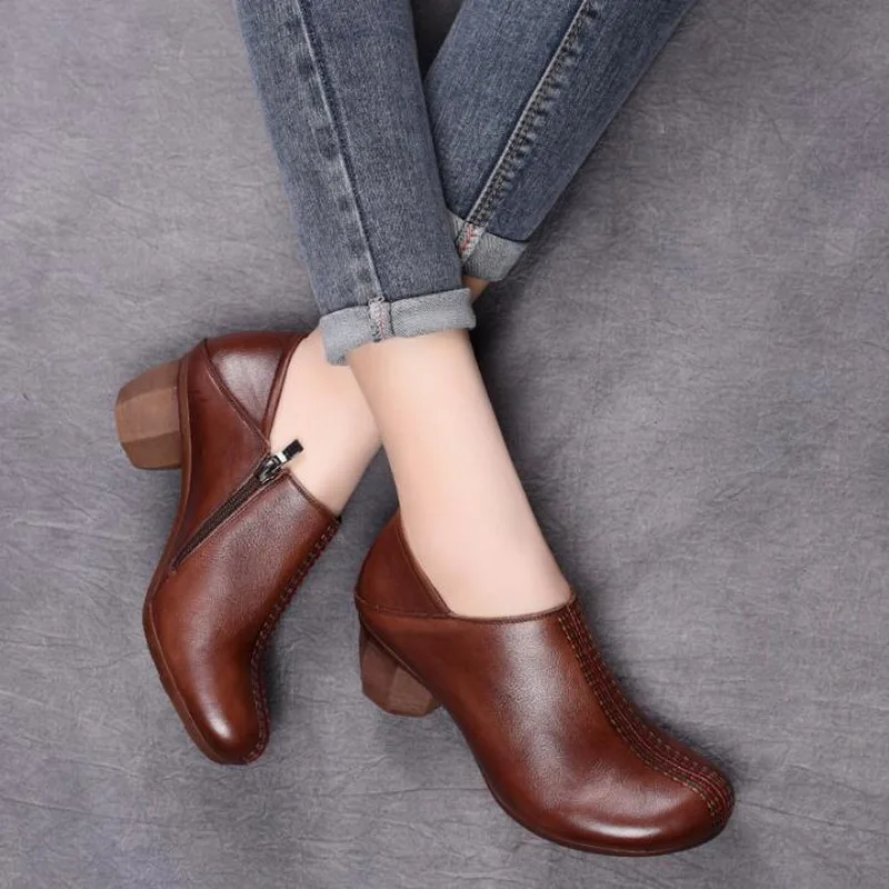 2021 Spring Genuine Leather Women Pumps High Heels Shoes For Women Female Soft Autumn Handmade Office Shoes