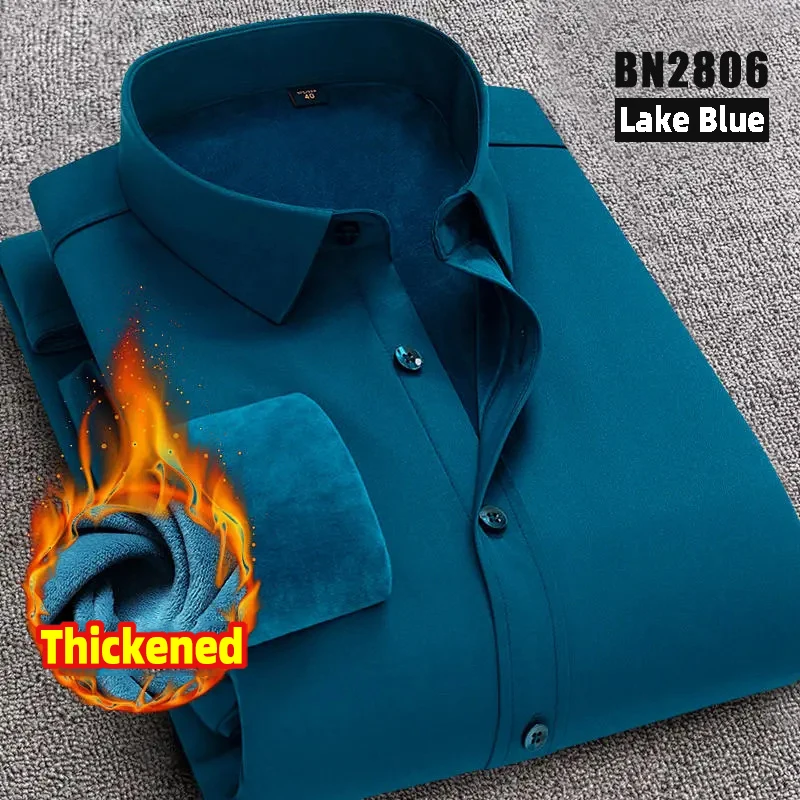 

Men's Warm Shirt Plus Velvet Thickened Long Sleeve Casual Non-Ball Anti-Wrinkle Solid Color Shirts For Men Clothing Winter Tops